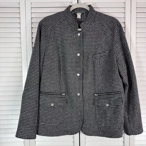 L.L. Bean Wool Silk Houndstooth Plaid Elbow Patch Equestrian Coat Women's XL